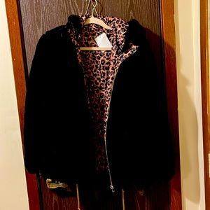 Black fake fur ski jacket